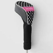 Preppy Pink en Black Polka Dots gepersonaliseerd Golfheadcover (Schuin)