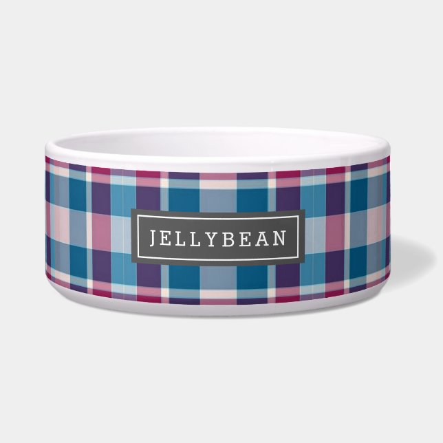 Preppy Pink en Blue Plays Monogram Voerbakje (Voorkant)