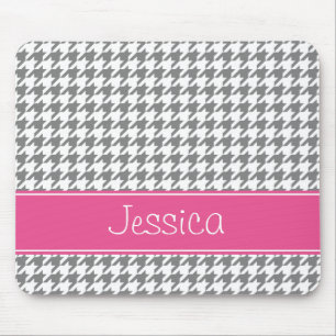 Preppy Pink en Gray Houndstooth, op maat gemaakt Muismat