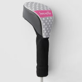 Preppy Pink en Gray Polka Dots gepersonaliseerd Golfheadcover (Schuin)