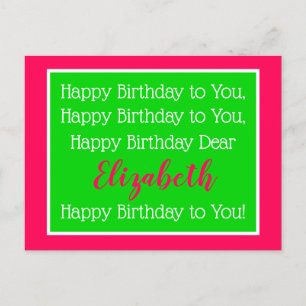 Preppy Pink en Green Happy Birthday Song Briefkaart