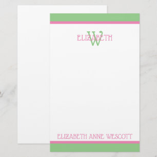 Preppy Pink en Green Monogram Briefpapier