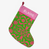 Preppy Pink en Green Monogram Grote Kerstsok (Voorkant (Hangend))