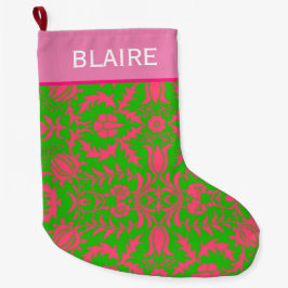 Preppy Pink en Green Monogram Grote Kerstsok