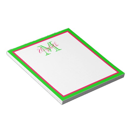 Preppy Pink en Green Monogram Notitieblok (Schuin)