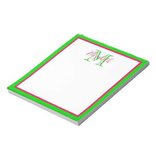 Preppy Pink en Green Monogram Notitieblok (Linkerzijde)