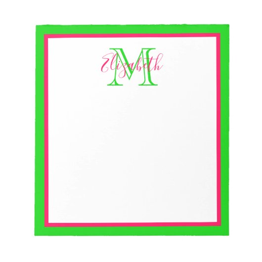 Preppy Pink en Green Monogram Notitieblok (Voorkant)