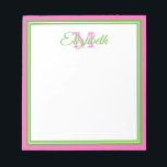 Preppy Pink en Green Monogram Notitieblok<br><div class="desc">Pas dit preppy roze en groene monogram notitieblok met uw keus van naam en initiaal aan.</div>