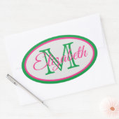Preppy Pink en Green Monogram Ovale Sticker (Envelop)