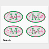 Preppy Pink en Green Monogram Ovale Sticker (Vel)