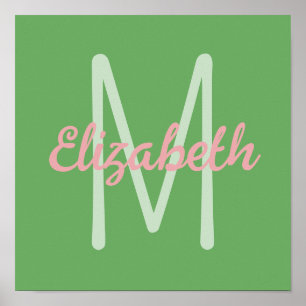Preppy Pink en Green Monogram Poster