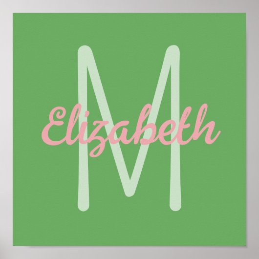 Preppy Pink en Green Monogram Poster (Voorkant)