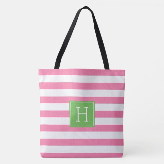 Preppy Pink en Green Monogram Tote Bag (Voorkant)