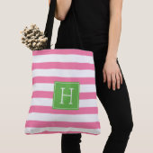 Preppy Pink en Green Monogram Tote Bag (Dichtbij)