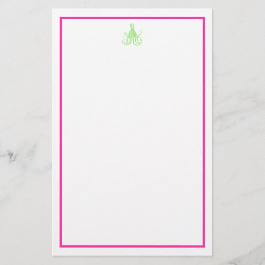 Preppy Pink en Green Octopus Briefpapier (Voorkant)