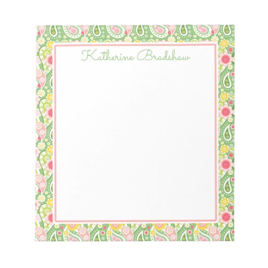 Preppy Pink en Green Paisley Notitieblok (Voorkant)