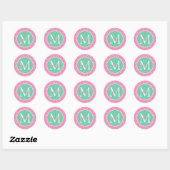Preppy Pink en Green Polka Dot Monogram Ronde Sticker (Vel)