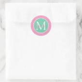 Preppy Pink en Green Polka Dot Monogram Ronde Sticker (Tas)