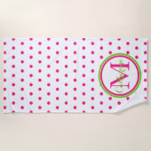 Preppy Pink en Green Polka Dot Monogram Strandlaken (Voorkant)