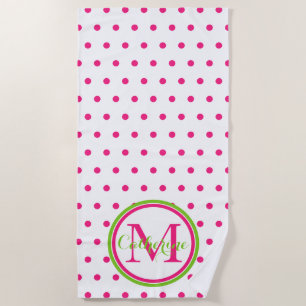 Preppy Pink en Green Polka Dot Monogram Strandlaken