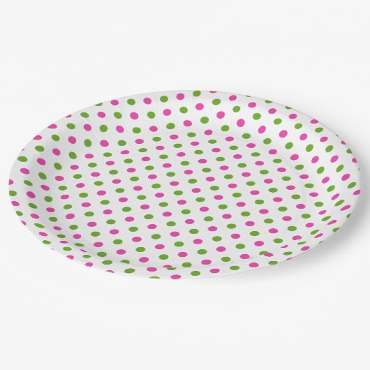 Preppy Pink en Green Polka Dots on White Papieren Bordje (Gekanteld)
