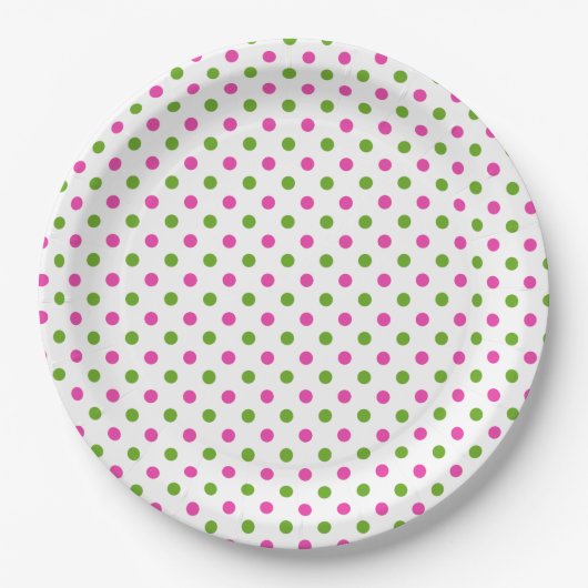 Preppy Pink en Green Polka Dots on White Papieren Bordje (Voorkant)