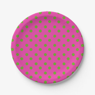 Preppy Pink en Green Polka Dots Papieren Bordje
