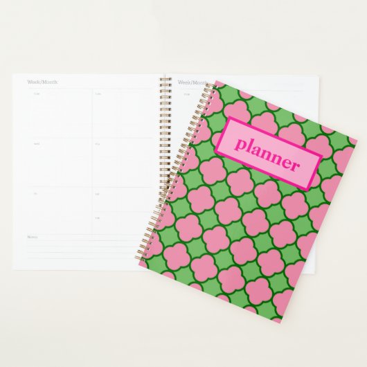 Preppy Pink en Green Quatrefoil Planner (Display)