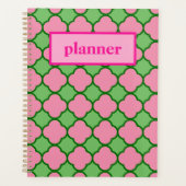 Preppy Pink en Green Quatrefoil Planner (Voorkant)