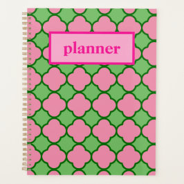 Preppy Pink en Green Quatrefoil Planner