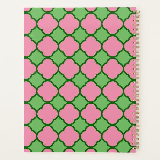 Preppy Pink en Green Quatrefoil Planner (Achterkant)