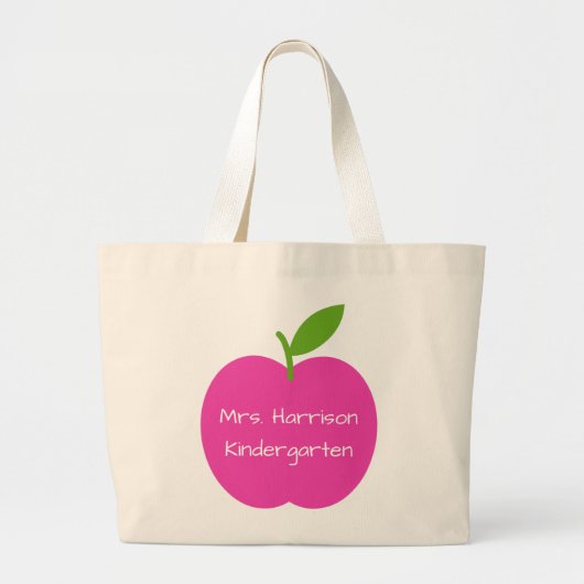 Preppy Pink en Green Teacher's Apple op persoonlij Grote Tote Bag (Voorkant)