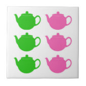 Preppy Pink en Green Teapots Tegeltje (Voorkant)