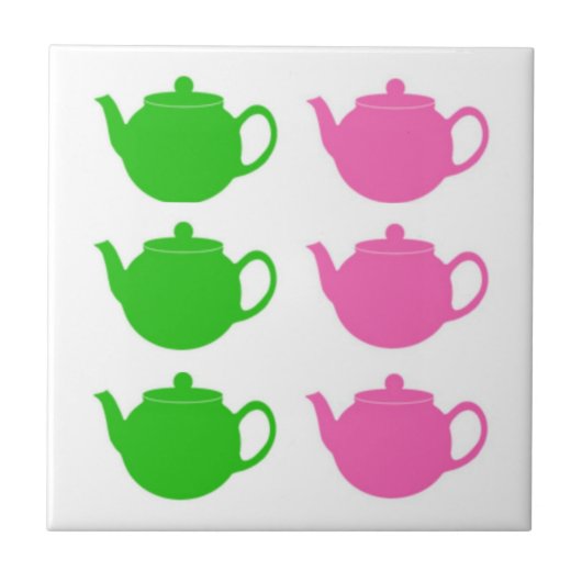 Preppy Pink en Green Teapots Tegeltje (Voorkant)