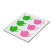 Preppy Pink en Green Teapots Tegeltje (Zijkant)
