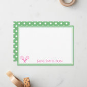 Preppy Pink en Green Tennis Note Card Notitiekaartje (Voorkant / Achterkant in situ)
