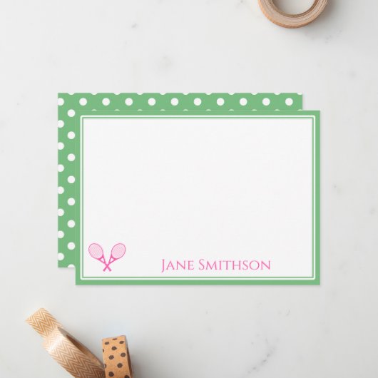 Preppy Pink en Green Tennis Note Card Notitiekaartje (Voorkant / Achterkant in situ)