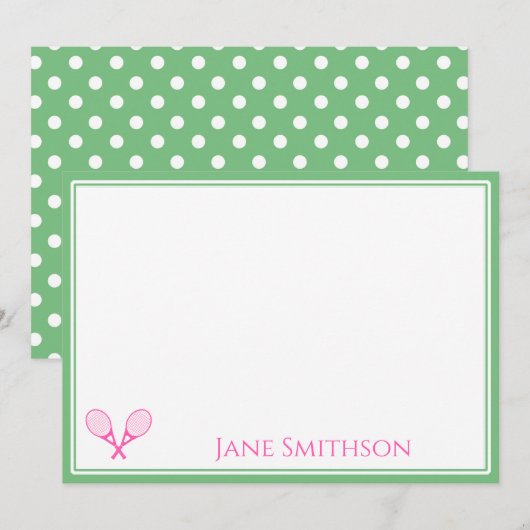 Preppy Pink en Green Tennis Note Card Notitiekaartje (Voorkant / Achterkant)