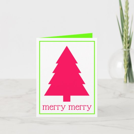 Preppy Pink en Groene Gepersonaliseerde Kerstboom Notitiekaartje (Voorkant)