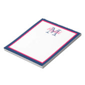 Preppy Pink en Navy Blue Monogram Notitieblok (Linkerzijde)