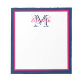 Preppy Pink en Navy Blue Monogram Notitieblok (Voorkant)