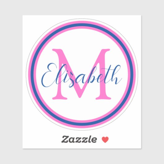 Preppy Pink en Navy Blue Monogram Sticker (Vel)
