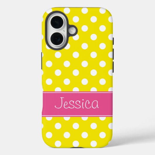 Preppy Pink en Yellow Polka Dots gepersonaliseerd Case-Mate iPhone Case (Achterkant)