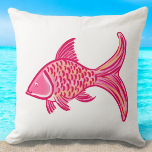 Preppy Pink Fish Coastal Kussen