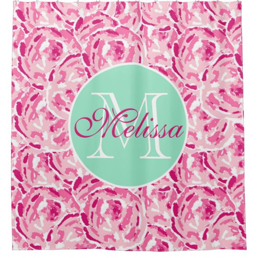 Preppy Pink Floral Waterverf Rozen Tropisch Douchegordijn (Voorkant)