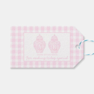 Preppy Pink Ginger Jar Monogram Eerste verjaardag Cadeaulabel