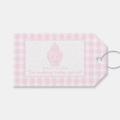Preppy Pink Ginger Jar Monogram Eerste verjaardag Cadeaulabel (Voorkant (Horizontaal))
