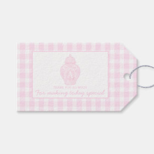 Preppy Pink Ginger Jar Monogram Eerste verjaardag Cadeaulabel