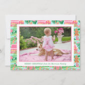 Preppy Pink Gingerbread Village Kerstfoto Feestdagenkaart (Voorkant)