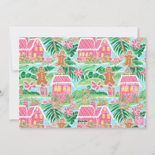 Preppy Pink Gingerbread Village Kerstfoto Feestdagenkaart (Achterkant)